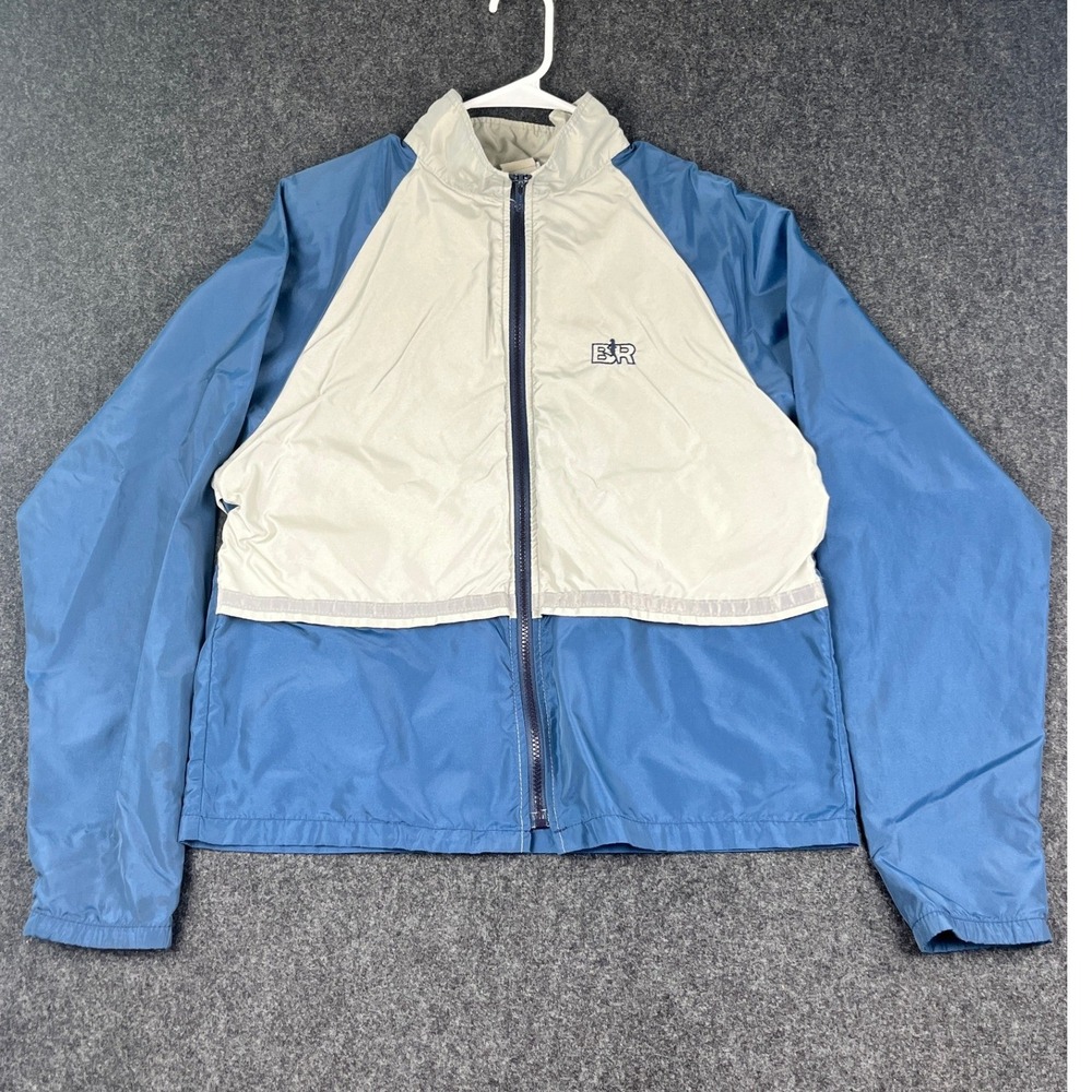 Vtg Bill Rodgers Running Jacket Windbreaker Hooded Full Zip Blue Silver Mens M